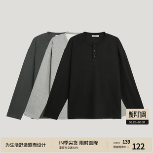 3扣亨利衫 BODYDREAM蛇骨纹T恤男内搭打底宽松休闲重磅长袖 上衣