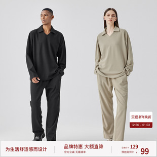 T恤男新款 套装 美式 直筒长裤 polo领情侣上衣 BODYDREAM肌理感长袖