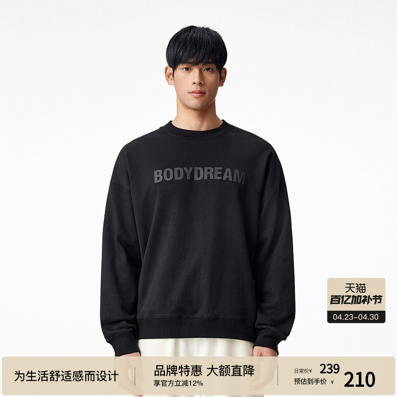 BODYDREAM加绒卫衣男冬装上衣情侣装圆领印花打底衫潮牌套头衫