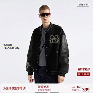 BODYDREAM重工3D立体刺绣皮革棒球服男2026春季新品毛呢外套夹克