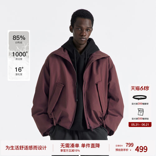 BODYDREAM夹克式羽绒服 90绒外套男弯刀袖boxy短宽立领飞行夹克