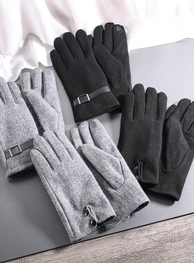 121273E男士可触摸屏羊毛加绒加厚保暖骑行开车五指手套识体店