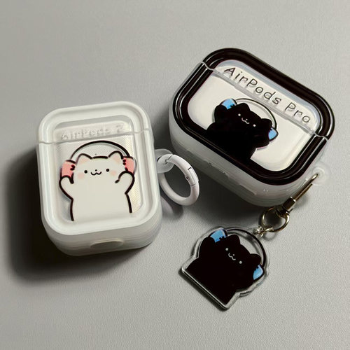 听歌小猫airpods蓝牙耳机套适用苹果airpods pro第二代airpods3代airpods4软透明防摔airpods2透明保护壳PRO2