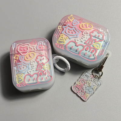 彩色涂鸦AirPodsPro3蓝牙耳机保护套适用苹果2025款airpodspro无线耳机保护壳透明防摔airpods透明保护壳PRO2