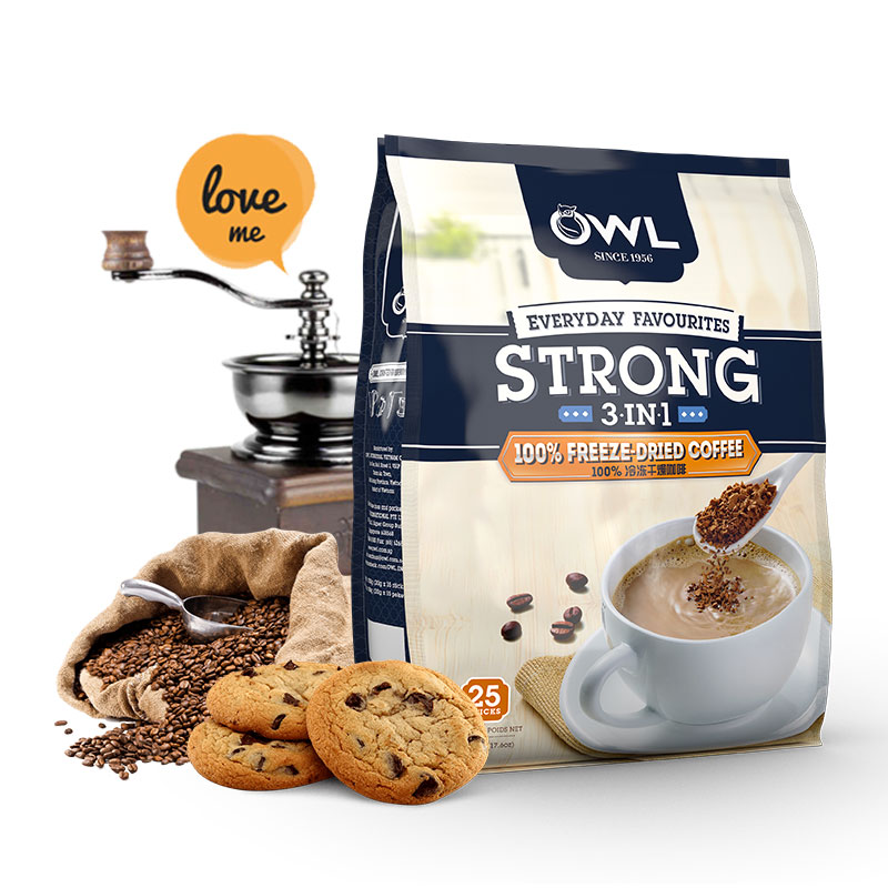 新加坡owl猫头鹰咖啡冷凝干燥特浓三合一速溶咖啡饮料500g25条装