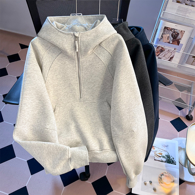 花灰色加绒卫衣女秋冬2025新款爆款重磅高级感保暖上衣冬加厚外套