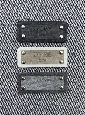 复古做旧灰色系双层金属钉装饰皮标潮牌背包外套服装辅料章仔