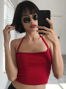 WS STUDIOS 欧美性感显瘦高腰短款露脐挂脖式平口背心吊带9025-19