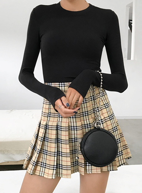 WS STUDIOS 小圆领长袖连体T恤女百搭基本款显瘦修身纯色打底上衣