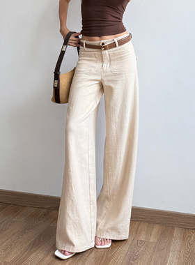 高个子加长! 法式慵懒宽松棉麻阔腿直筒裤女垂感复古拖地裤休闲裤