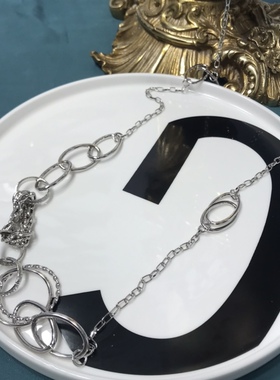 Vintage银色简约长款不规则圆圈项链毛衣链保存品