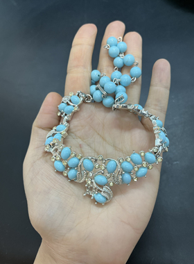 Vintage中古BOGOFF仿蓝松石花卉精致银色项链短款只有一条