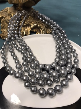 Vintage 多层灰珍珠时尚长款项链