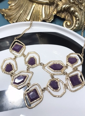 无标全铜紫色简约不规则短款项链