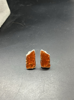 Vintage橙色珐琅彩不规则耳夹 打标