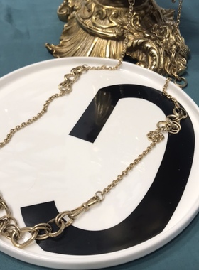 Vintage铜镀真金简约不规则长款项链毛衣链保存品
