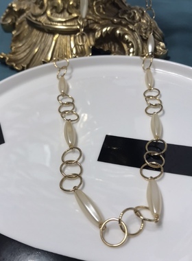 Vintage铜镀真金象牙白色树脂简约长款项链