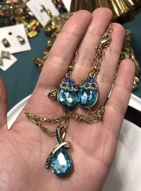 Anne Klein帕拉伊巴颜色莱茵石项链耳环一套 超美