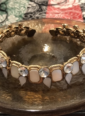 Vintage中古重工贝壳宽版卡脖短款项链宫廷风合金材质略氧化