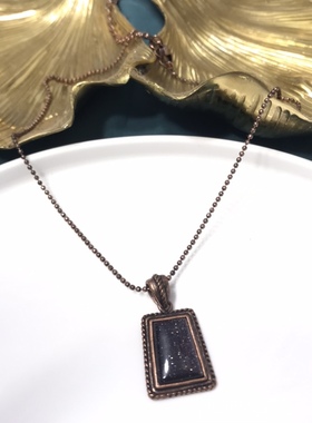 Vintage金古铜色金沙石头无事牌短款项链
