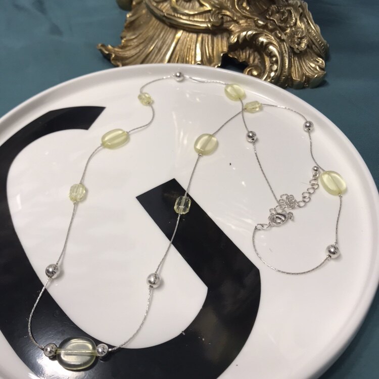Vintage柠檬黄树脂水晶透项链