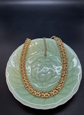 Trifari翠法丽中古vintage宽版金色复古短款项链80年代tm标保存品