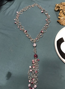 Vintage罕见双色艺术琉璃多层流苏圆圈长款项链