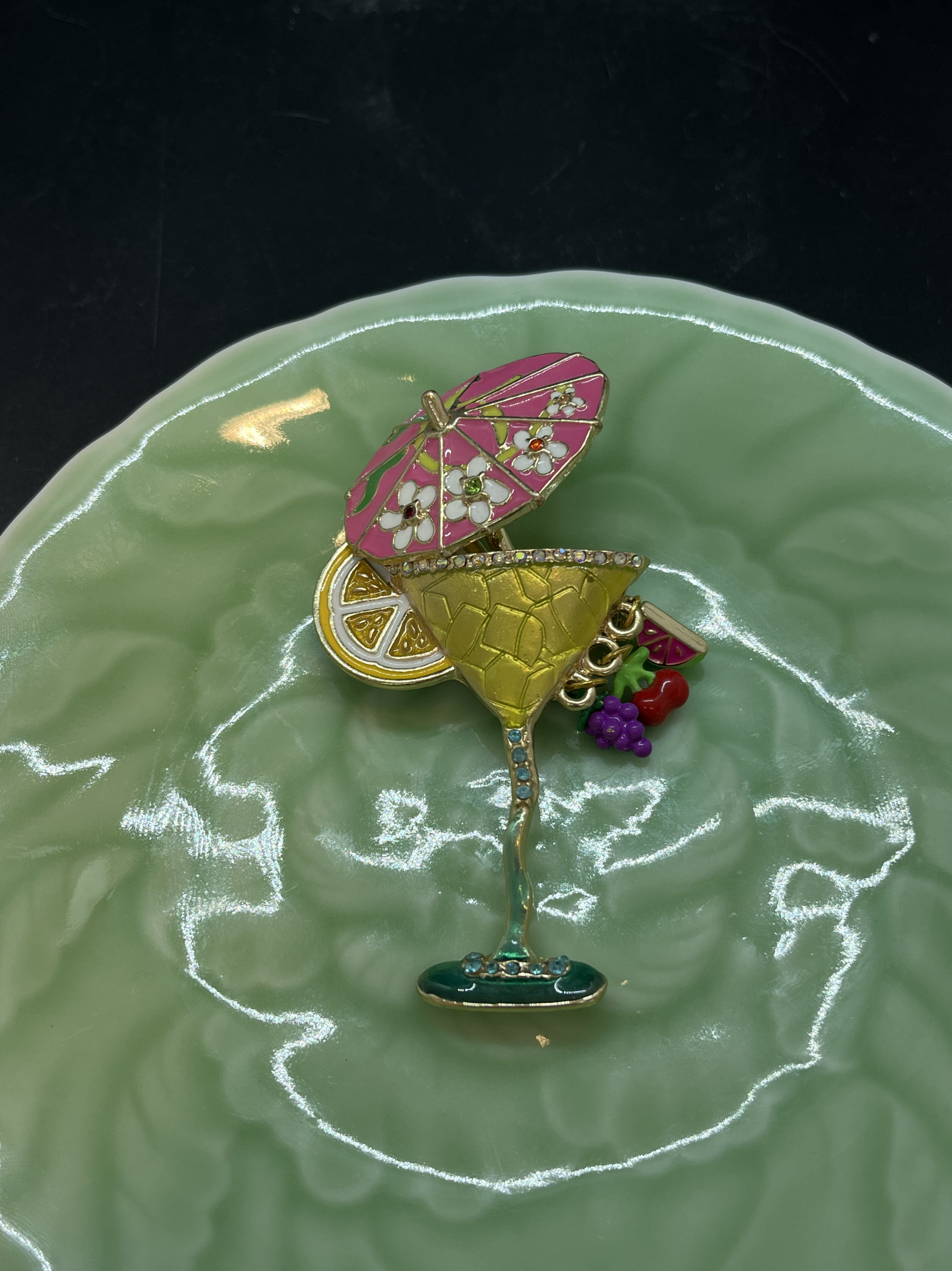 Ritzy couture珐琅雨伞柠檬鸡尾酒胸针打标 非常有特色合金镀真金