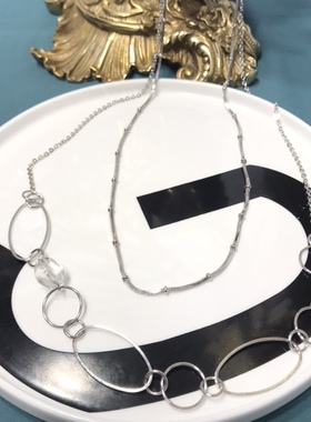 日常简约银色不规则双层长款项链