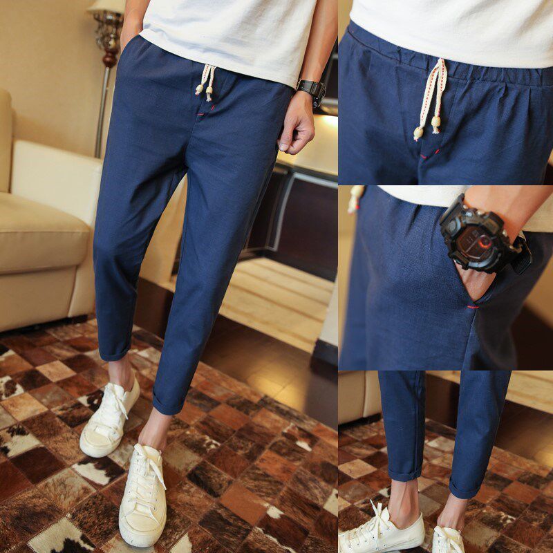 男士夏季修身亚麻休闲裤薄款小脚棉麻9分8八分九分裤宽松男裤子潮在类目 男装, 休闲裤中 - 来自Buy2taobao.com提供专业的淘宝代购服务