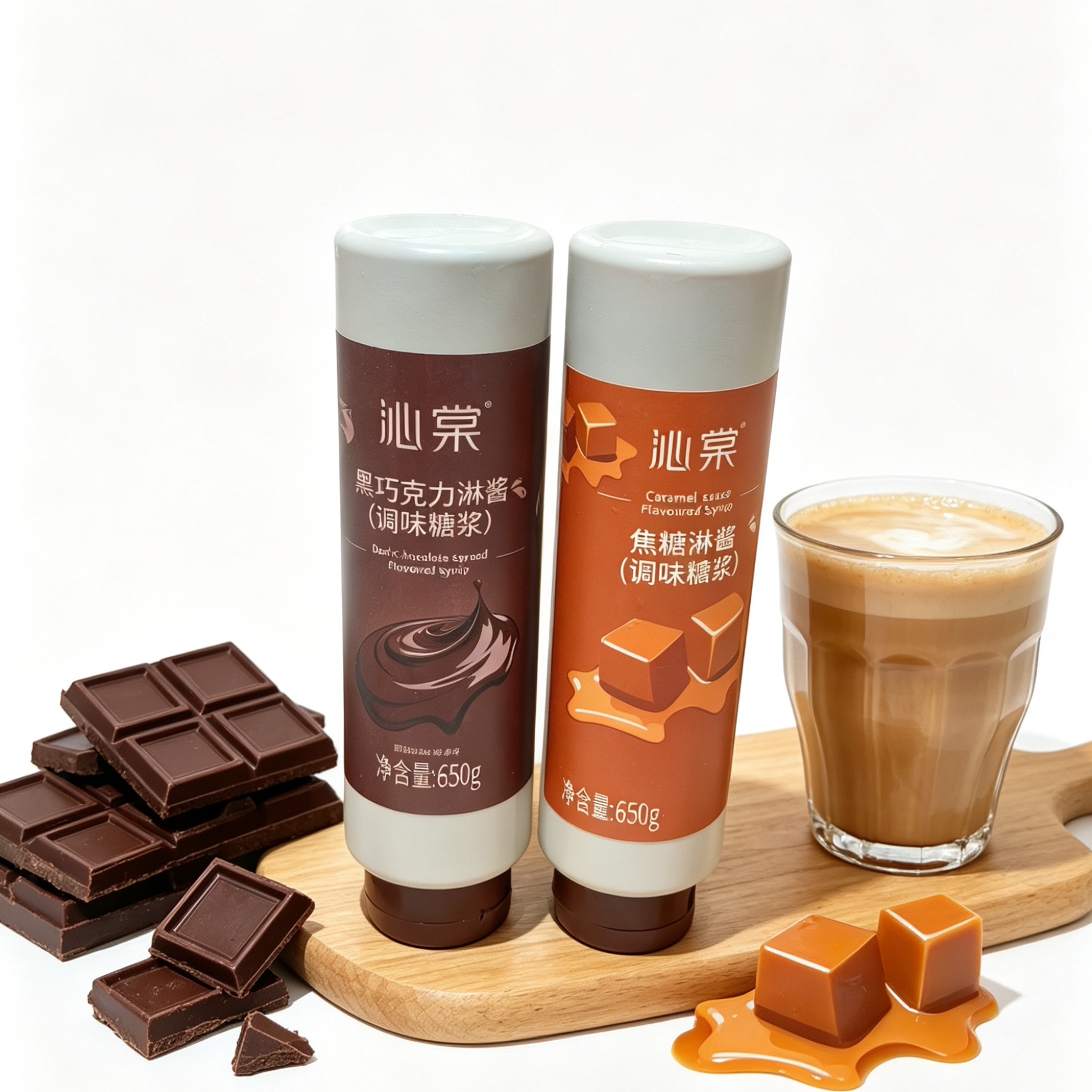 好成黑巧克力淋酱调味糖浆咖啡专用装饰酱650g瓶装调味酱原料商用