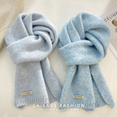 软糯冰岛蓝色针织围巾女冬季 韩系氛围感加厚保暖护颈围脖 2025新款