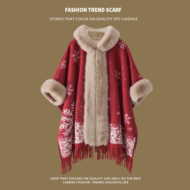 旗袍披肩斗篷女秋冬保暖红色