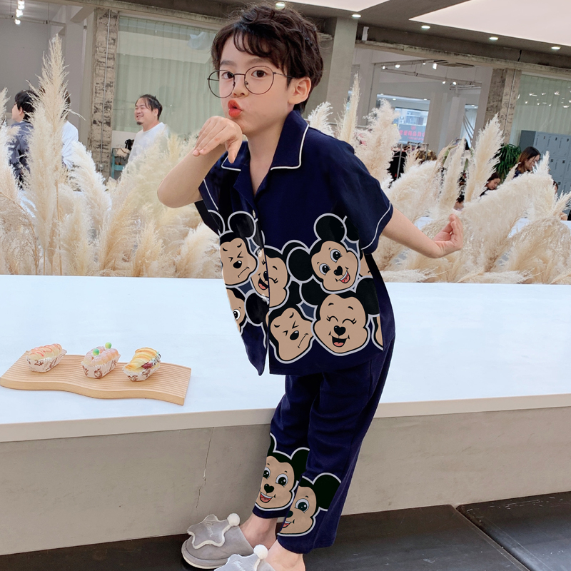 胖东来儿童睡衣男童夏季短袖长裤春秋薄款夏天男孩纯棉大童半袖20