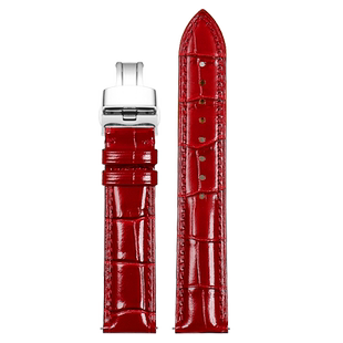 奶茶色手表带适用于欧米茄碟飞424.23女士表带超霸鳄鱼纹真皮表带