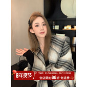 MLS 2025翻领气质呢大衣 新款 斗篷千金 复古格纹毛呢外套女秋冬季