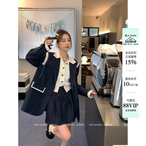 颜值担当拼接西装套装