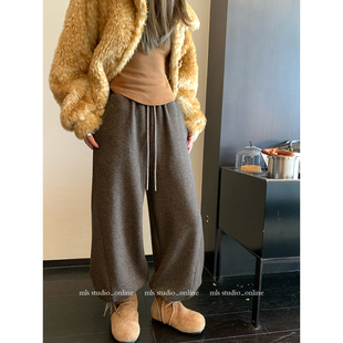 chill easy 冬季 新品 MLS 女毛呢宽松抽绳直筒休闲裤 糯感空气裤