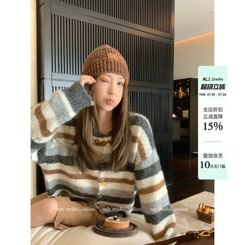 MLS软糯糯条纹镂空毛衣女