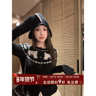 MLS 初雪小马驹 2025冬季新款上衣女法式提花小马宽松针织开衫