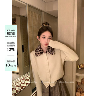 女上衣豹纹翻领针织开衫 复古野性2026春夏新款 小花豹女士 MLS