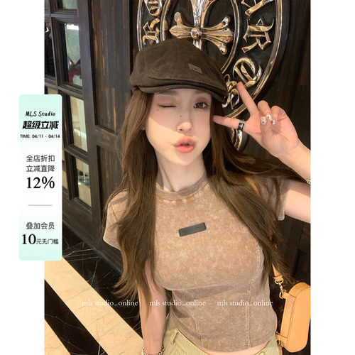 MLS 解构爱豆 小众高街2026春夏新款上衣女立体剪裁拼接短修身T恤