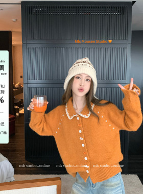 MLS 焦点扣环 时髦藏肉 2026春季新款上衣女蕾丝领拼接针织开衫