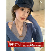 MLS 撞色上衣女假两件挂脖针织衫 拼色狙击 miu系叠穿2026春夏新款