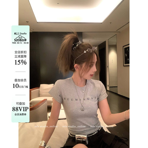 MLS 自带松弛感 美式短款正肩短袖T恤女春夏季字母印花ins风上衣