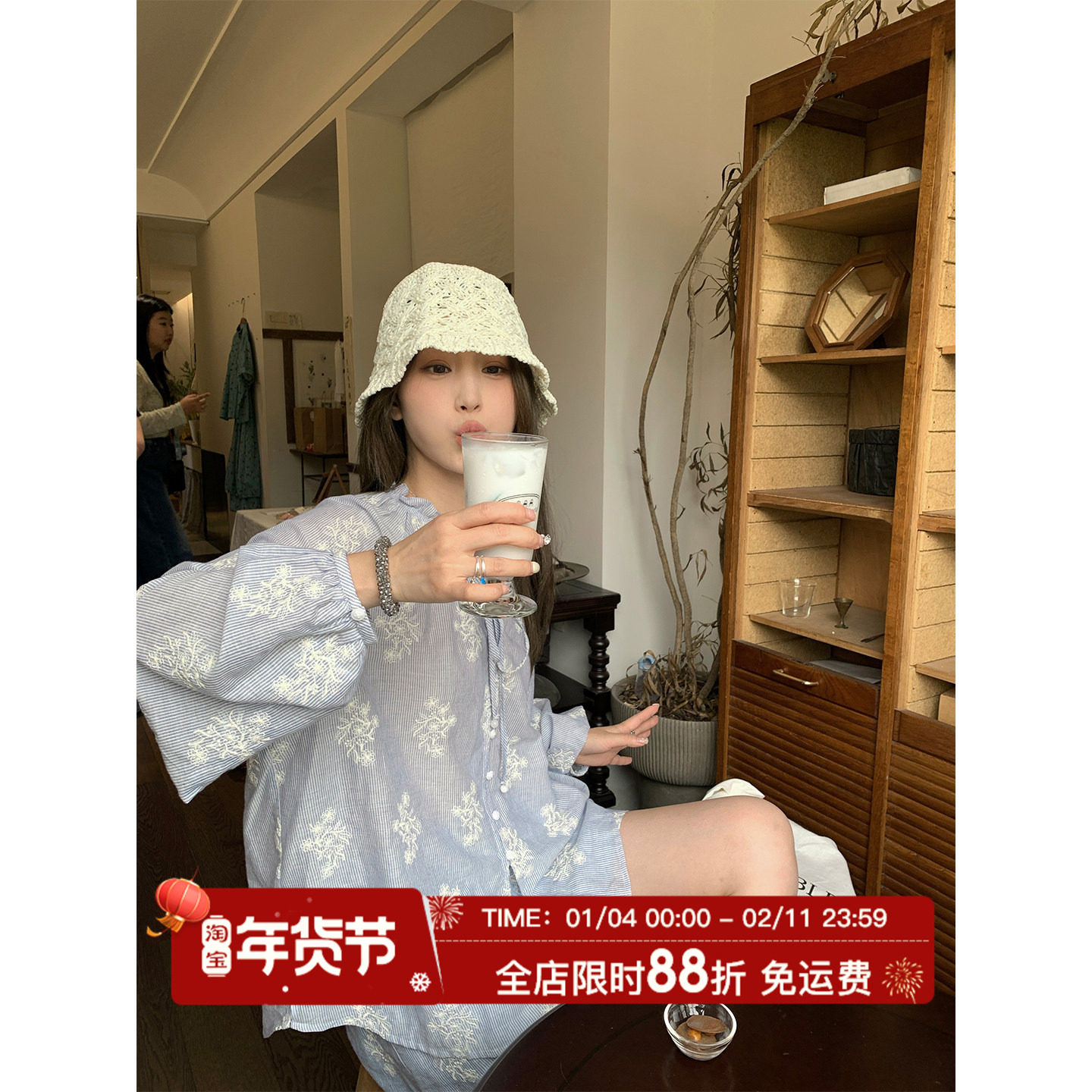 MLS 北欧晚风 度假风刺绣长袖衬衫短裤套装女秋季气质防晒两件套,女装/女士精品,时尚套装,淘宝优惠券,粉丝福利购,淘宝优惠卷