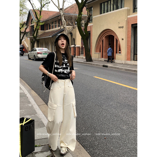 裤 街头辣妹工装 女夏季 复古宽松百搭阔腿休闲裤 MLS 垂感拖地裤 美式