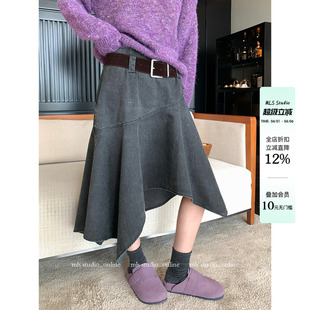 MLS 不规则牛仔半身裙女秋季 新款 2025立体剪裁A字裙 解构潮流派