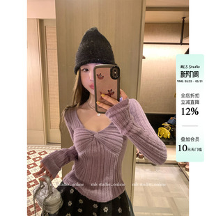 上衣女V领立体扭结毛针织衫 MLS 新款 层次肌理感2026春季 扭结信件