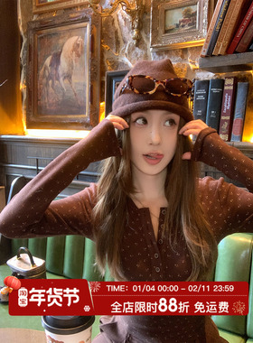 MLS 韩漫碎花 BM风圆领2025冬季新款小众超好看亨利领碎花打底衫